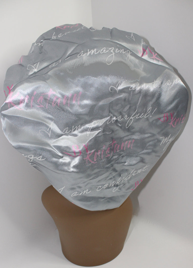 Gray Self Affirmation Satin Bonnet